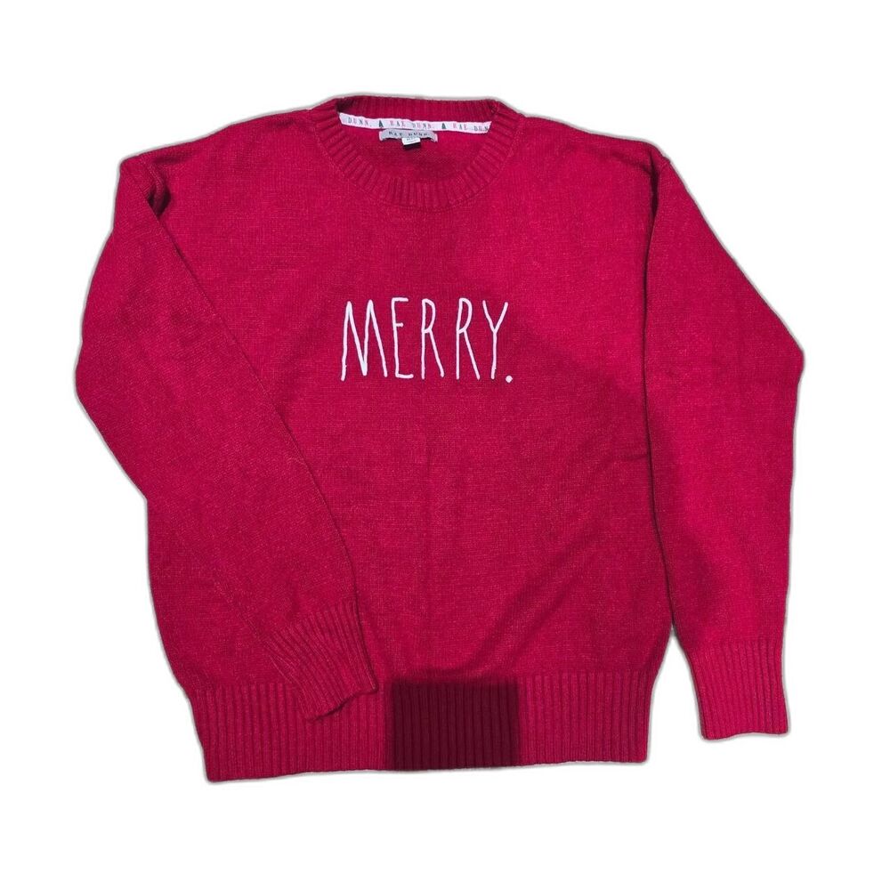 Rae Dunn women's medium Merry Christmas knit sweater red